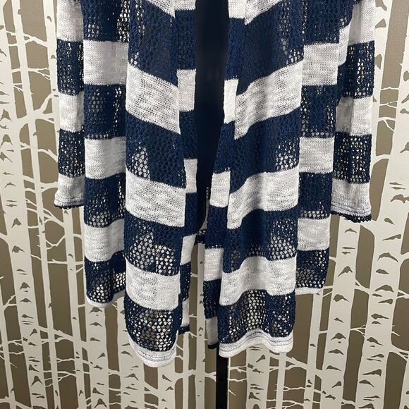 Longline Open Front Loose Knit Striped Cardigan Sweater XXL - Picture 6 of 8